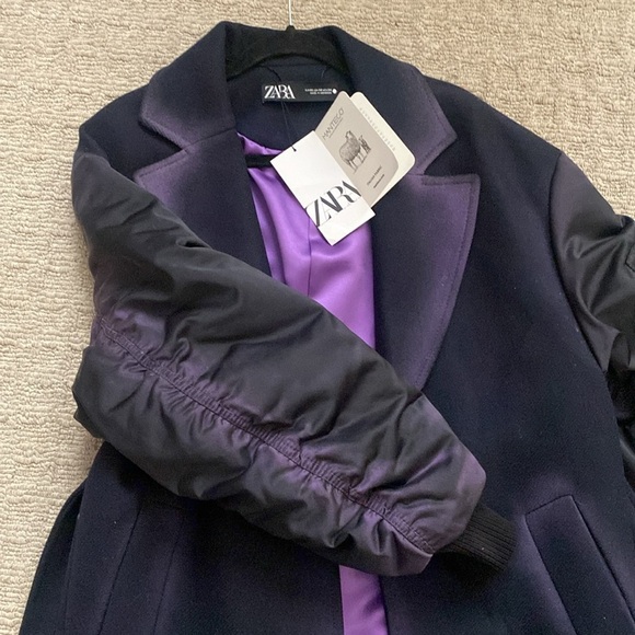 Zara Manteco Wool Satin Combination Bomber Jacket Duster Longline Pea Coat sz XS - Picture 15 of 16